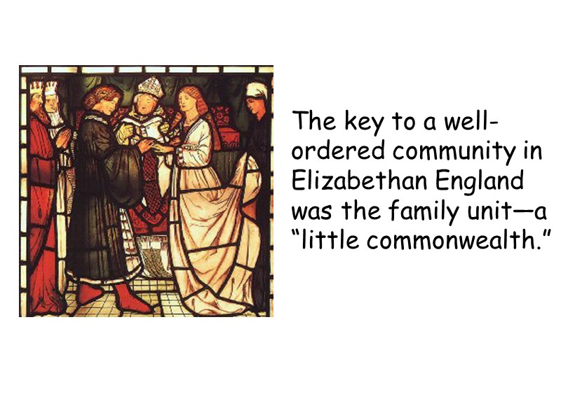 The key to a well-ordered community in Elizabethan England was the family unit—a “little